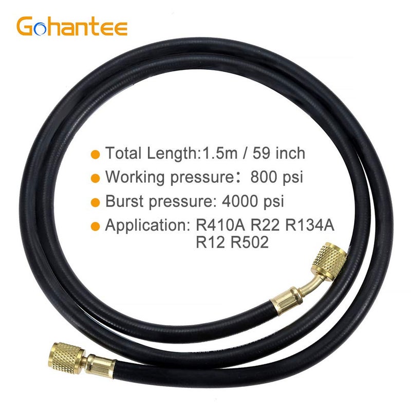 gohantee خرطوم شحن مبرد الهواء R410A، خرطوم شحن HVAC بطول 59 بوصة مع فوهة أنثوية SAE 1/4 بوصة، ضغط عمل 800 PSI لصيانة أنظمة تكييف الهواء R410A R22 R134A R12 R502 - Image 2